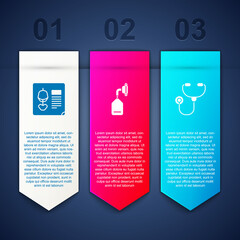 Set X-ray shots, Medical oxygen mask and Stethoscope. Business infographic template. Vector