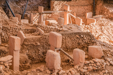 Gobeklitepe ruins view in Sanliurfa Province of Turkey. Gobeklitepe, whose construction dates back...