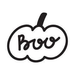 Boo pumpkin black and white icon. Doodle Pumpkin sketch. Vector illustration of vegetable outline.