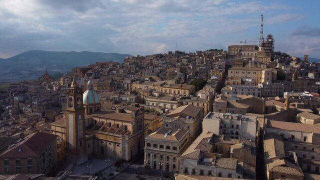 sweeping left aerial shot of town of Caltagirone Sicily