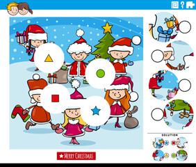 Fototapeta premium match pieces game with cartoon kids on Christmas time