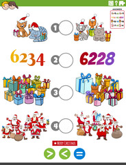 greater less or equal cartoon task with Christmas characters