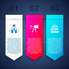 Set Rocket ship, Telescope and Space capsule. Business infographic template. Vector