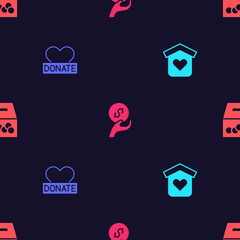Set Shelter for homeless, Donation and charity, and on seamless pattern. Vector