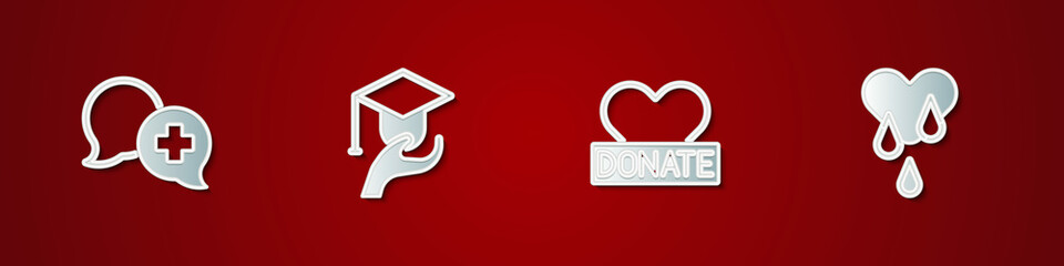 Set Dialogue with doctor, Education grant, Donation and charity and Blood donation icon. Vector