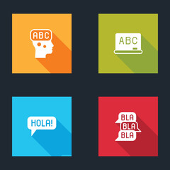 Set Learning foreign languages, Chalkboard, Hola different and Speech bubble chat icon. Vector © vector_v