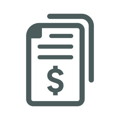 Certificate, agreement, dollar icon. Gray vector graphics.