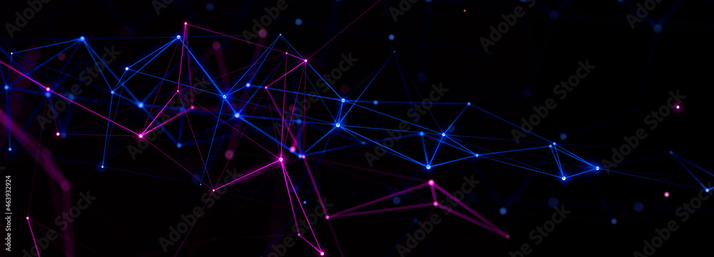 Leinwandbilder Connection of dots and lines structure on dark background. Abstract polygonal space. 3d