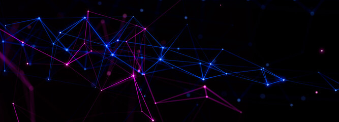 Fototapeta premium Connection of dots and lines structure on dark background. Abstract polygonal space. 3d