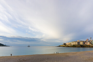view of the sea and the city