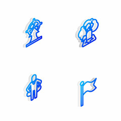 Set Isometric line Man holding flag, Target, Head hunting and Flag icon. Vector
