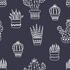 Seamless pattern with cacti and succulents