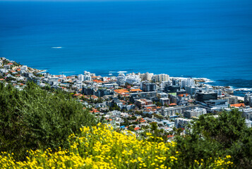 Fototapeta na wymiar Aerial shot of sea point and the atlantic ocean in Cape Town