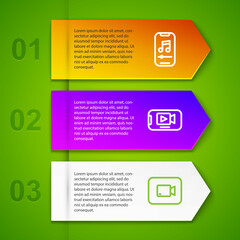 Set line Music player, Online video and Play button. Business infographic template. Vector