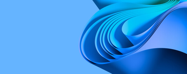 abstract background with curvy paper sheets isolated on light blue