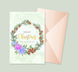 Watercolor christmas wreath card template