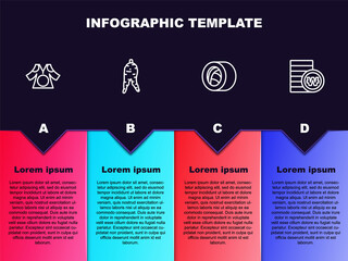 Set line Kimono, Ginseng root, Sushi and South Korean won coin. Business infographic template. Vector