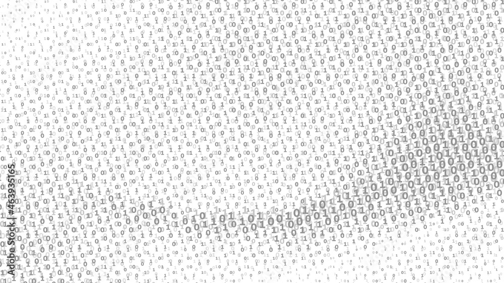Poster Binary digital baclground with gray ones and zeros. Halftone texture