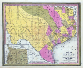 18-19th century old vintage map of Texas