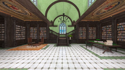 Obraz premium 大きな書架のある家