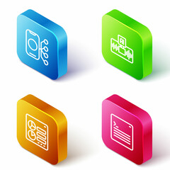 Set Isometric line Neural network, Artificial intelligence AI, Computer api interface and Web developer programming code icon. Vector