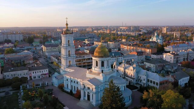 Aerial view to Saviour-Transfiguration cathedral in Sumy