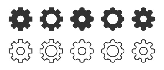 Setting gear line icons set. Vector black symbol on a white background.