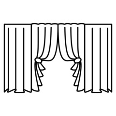 Massive curtain made of fabric for the theater stage, podium. Interior decoration. Vector icon, outline, isolated, 48x48 pixel.