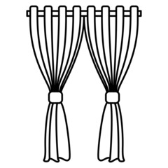 Decorative curtain with fabric drapery for interior decoration. Vector icon, outline, isolated, 48x48 pixel.