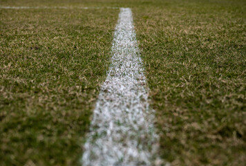 white sideline chalk on sports field surrounded by grass