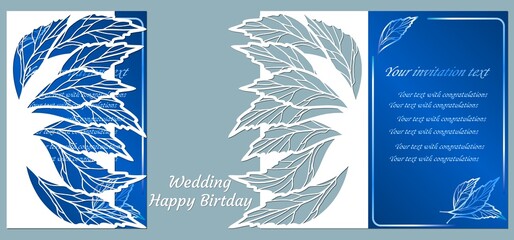 Vector illustration Postcard. Invitation and greeting card. Pattern for the laser cut. ash leaves