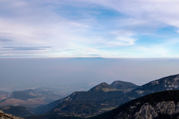 Photo taken from the peak to show air pollution onto the modern city.