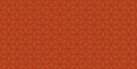 Fototapeta premium Horizontal floral geometric grid pattern. Seamless minimalist linear red, orange ornament with flower, diamond shapes. Vector subtle illustration used for design wallpaper, wrapping, covers
