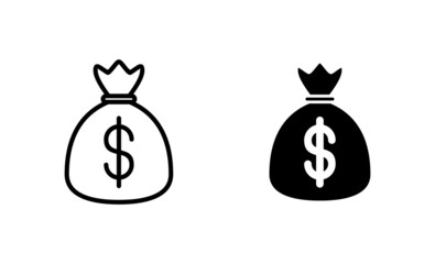 Money bag icons set. money sign and symbol. Dollar Money Bag Icon
