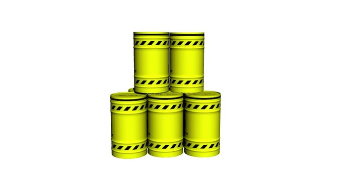 yellow steel drums stacked with radioactive waste