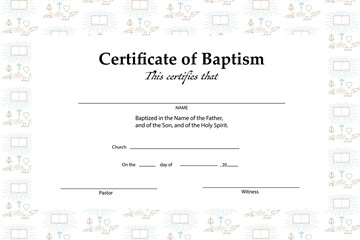 Fototapeta na wymiar Certificate of baptism template, with Christian religion sign and symbol pattern seamless.