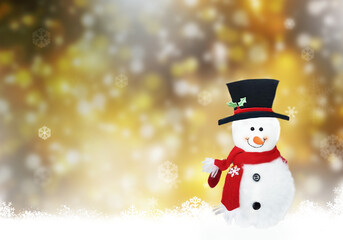 Snowman Merry Christmas , snowflakes , greeting card with copy-space