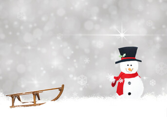 Snowman Merry Christmas , snowflakes , greeting card with copy-space