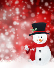Snowman Merry Christmas , snowflakes , greeting card with copy-space