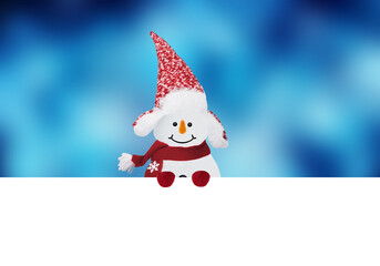 Snowman Merry Christmas , snowflakes , greeting card with copy-space