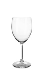 Stylish empty wineglass on white background