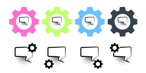 Pop art, speech bubble vector icon in gear set illustration for ui and ux, website or mobile application
