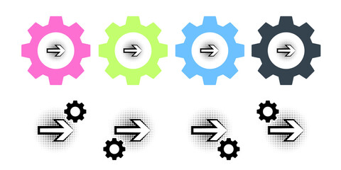 Pop art, speech bubble, arrow vector icon in gear set illustration for ui and ux, website or mobile application