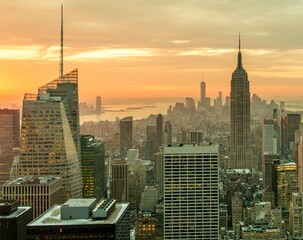 View of New York Manhattan during sunset hours