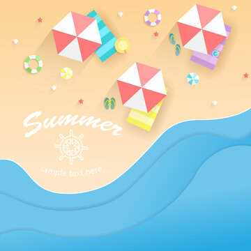 Summer beach background. Summer beach for wallpaper, banner and placard. Summer beach background for ad, cover and print materials. Summer background, vector illustration