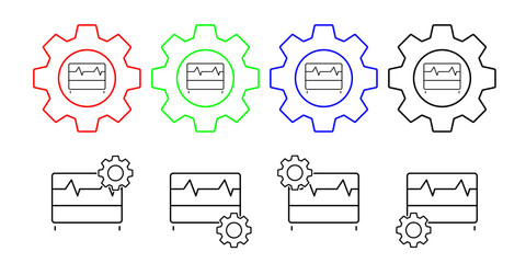 Cardiogram vector icon in gear set illustration for ui and ux, website or mobile application