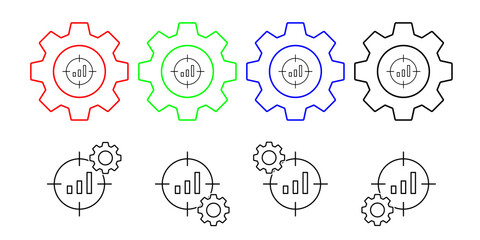 Targets, chart, seo vector icon in gear set illustration for ui and ux, website or mobile application