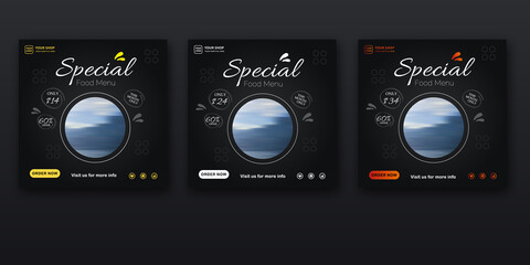 Food advertisement square banner template for social media posts and web ads.