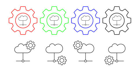 Obraz premium Cloud computing, circles, seo vector icon in gear set illustration for ui and ux, website or mobile application