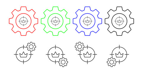 Targets, crown, seo vector icon in gear set illustration for ui and ux, website or mobile application